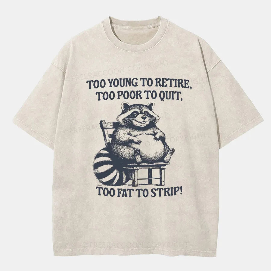 Vintage Too Young To Retire Too Poor To Quit Too Fat To Strip Washed T-Shirt